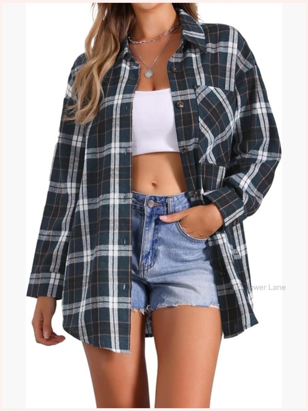 Women's Plaid Button Down Long Sleeve Flannel Shirt Oversized Work Top